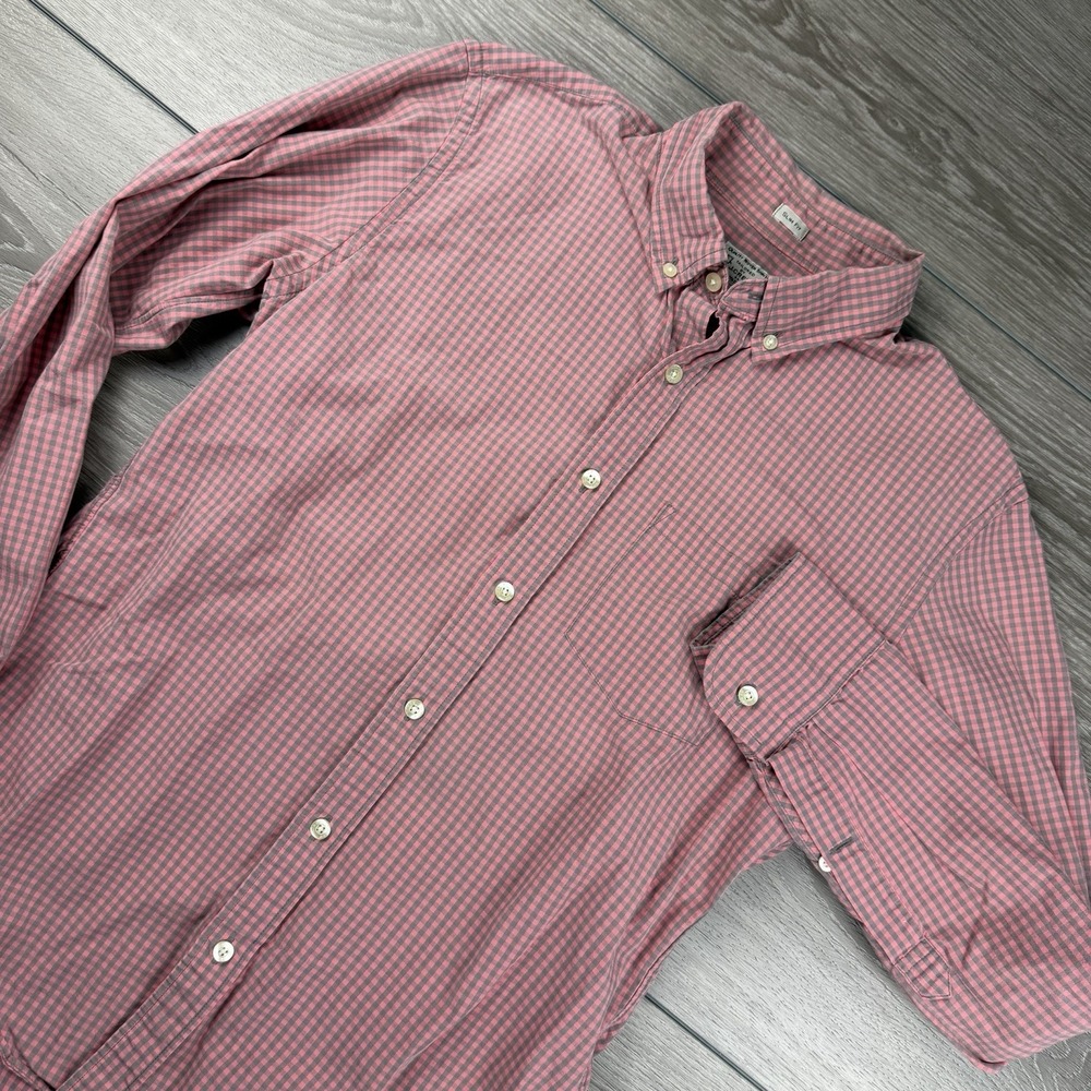 J Crew Men's Slim Fit Plaid‎ Button Up Long Sleeve Shirt Pink Grey Medium